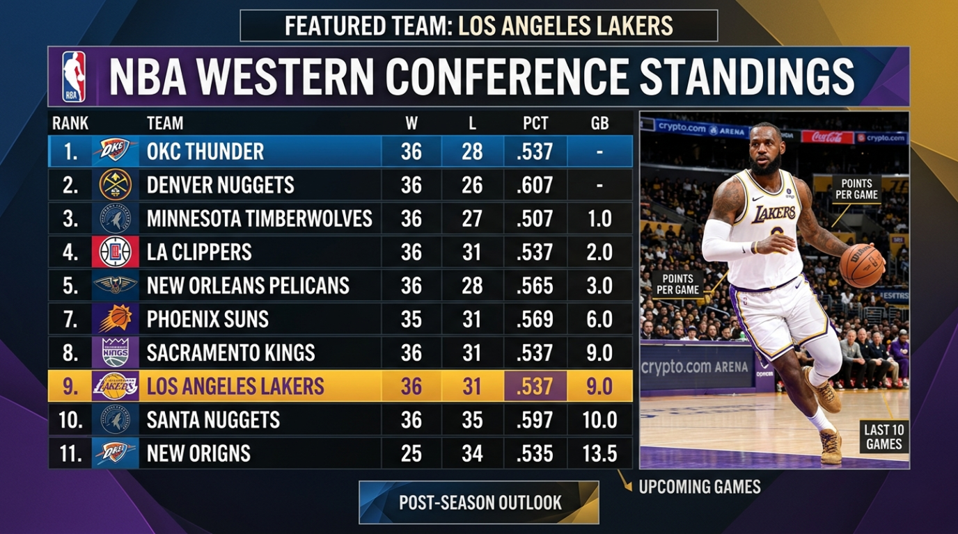 Lakers NBA Western Conference Standings